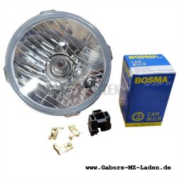 Faro con bombillas 12V H4 (CRISTAL TRANSPARENTE) Certificado E Simson KR51 Schwalbe SR4