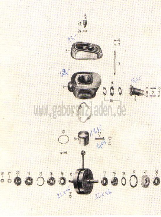 Kolben für Zylinder Ø54,00 - MZ TS125, ES125, ETS125 - RT125 (15er