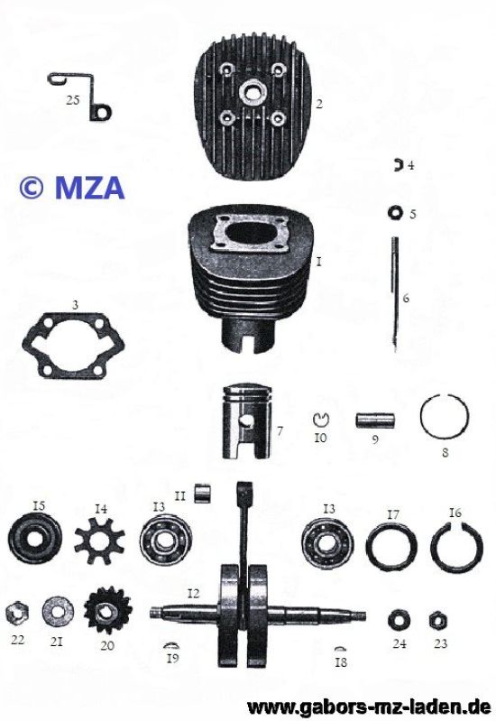 14. Cylinder, crankshaft, piston